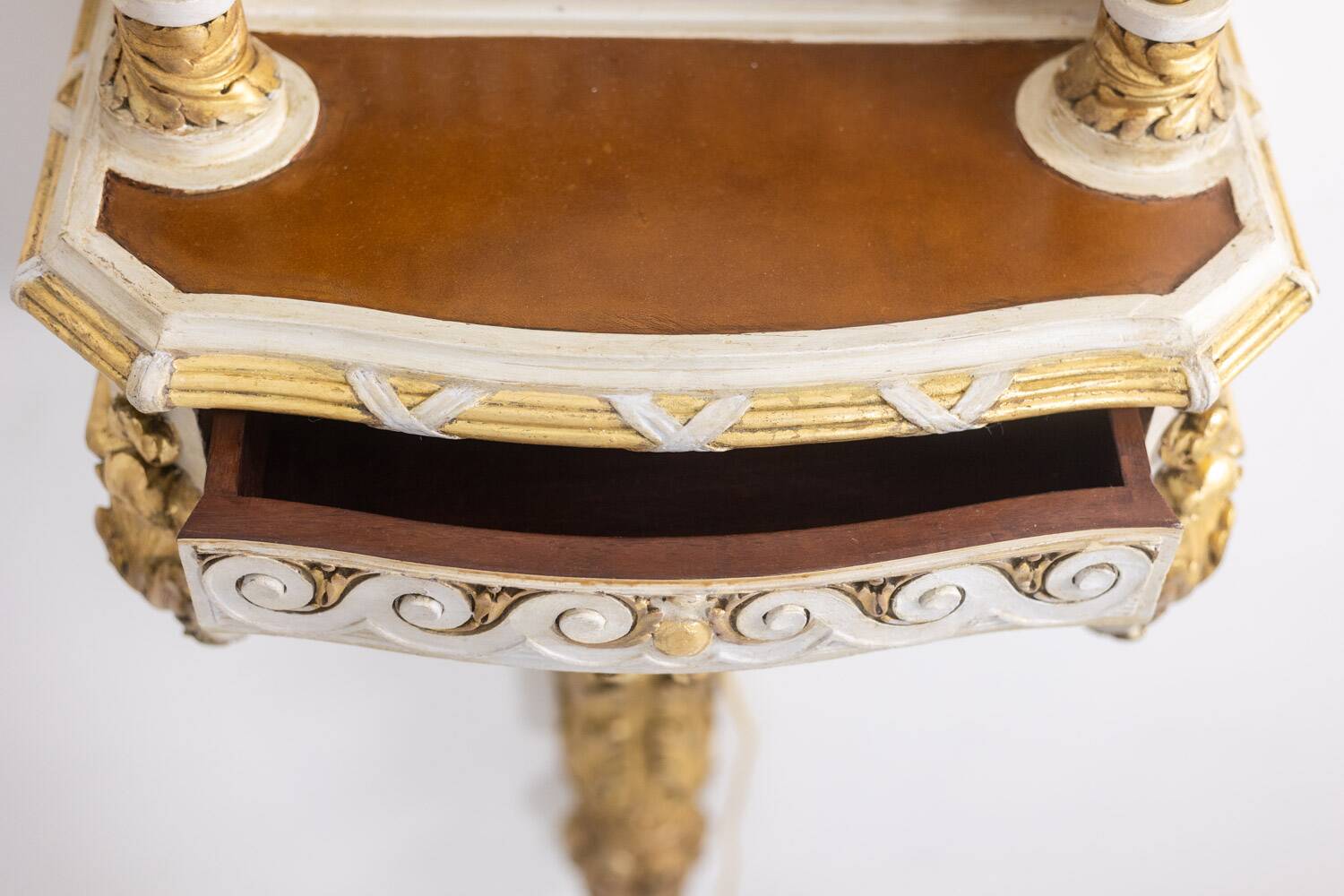 Louis XVI style gilded and lacquered wood console. Circa 1900.