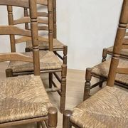 Set of 6 vintage wooden ladder-back dining chairs with woven seats