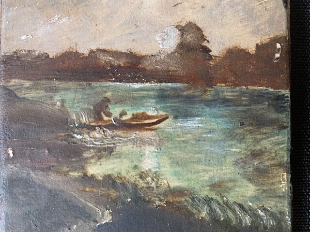 Pair of small old bucolic paintings, gouaches on wood, mid-twentieth, France