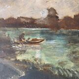 Pair of small old bucolic paintings, gouaches on wood, mid-twentieth, France