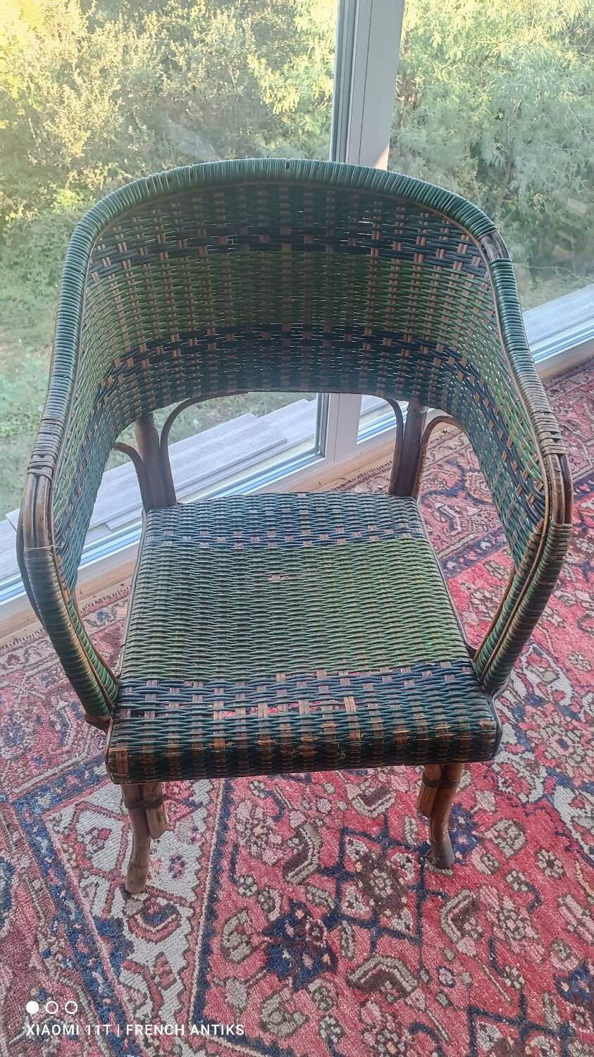 Vintage wicker and rattan bridge chair