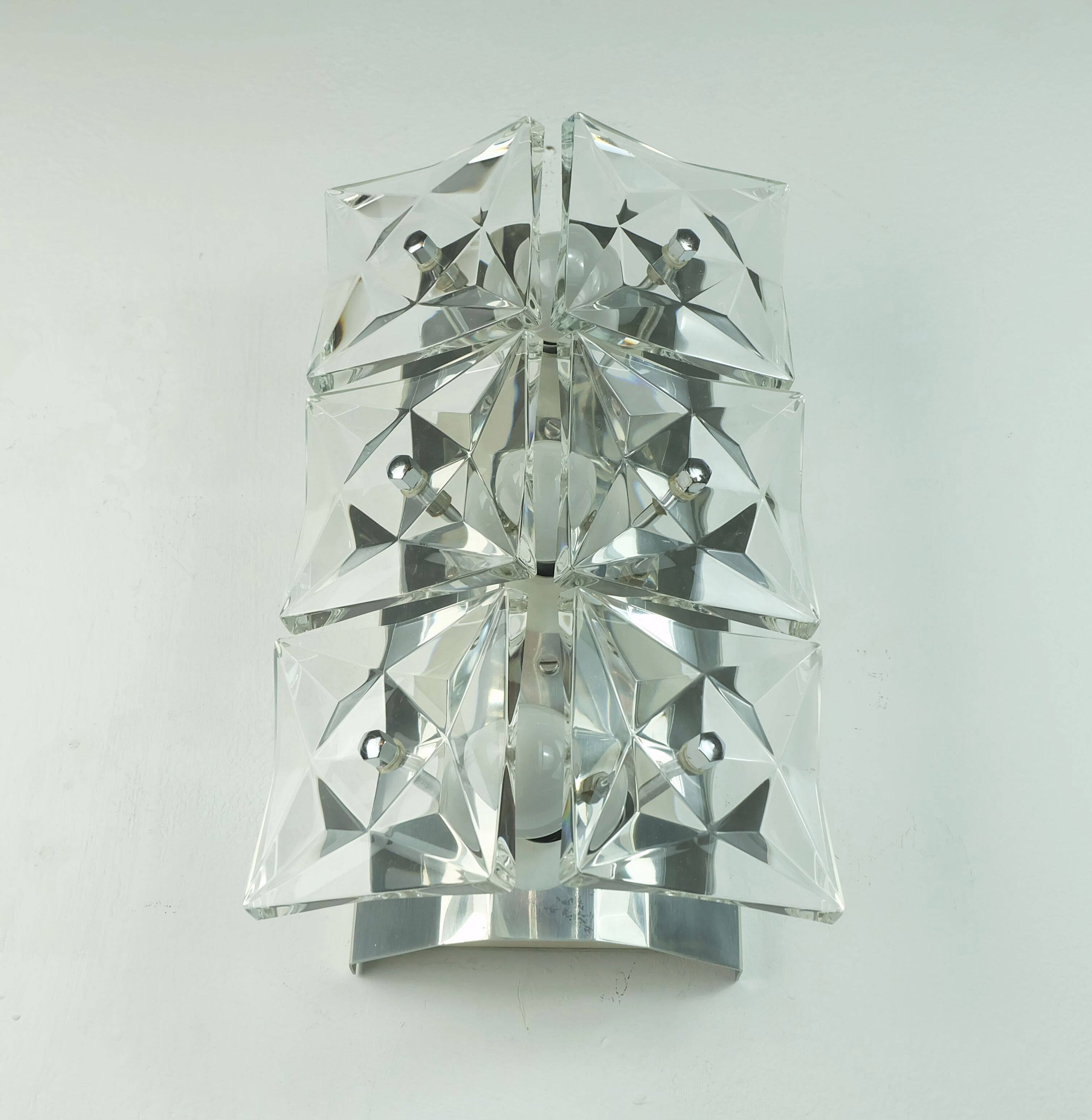Kinkeldey mid century SCONCE crystal glass and chrome 6 glass prisms 1960s