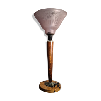 Lampe art déco  abat jour rose 1930 avec motif opaque fleural electricité neuve nf