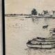 Old charcoal lithograph h. jonas st carlo august 76 + black wood frame