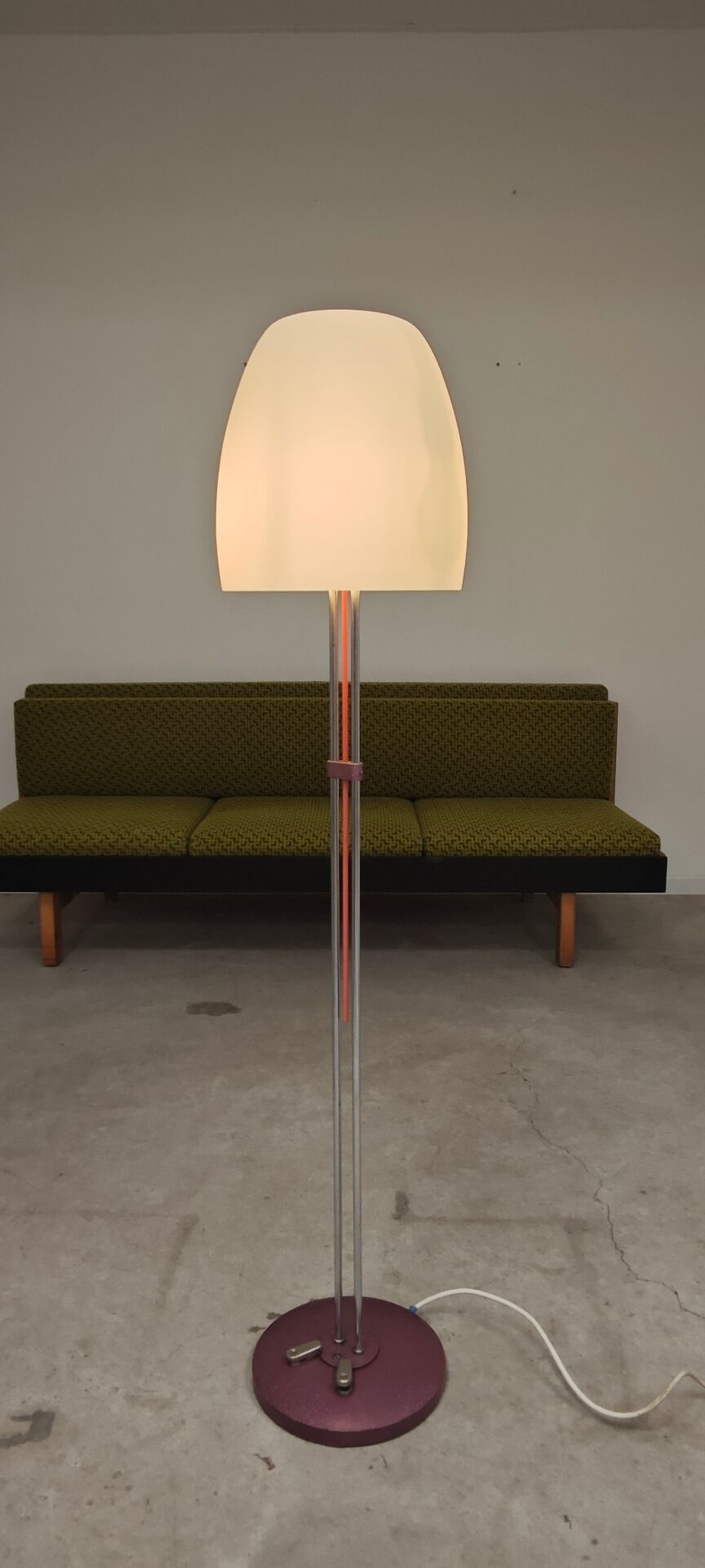 Chrome metal floor lamp opaline triplex Lidokov ex Czechoslovakia