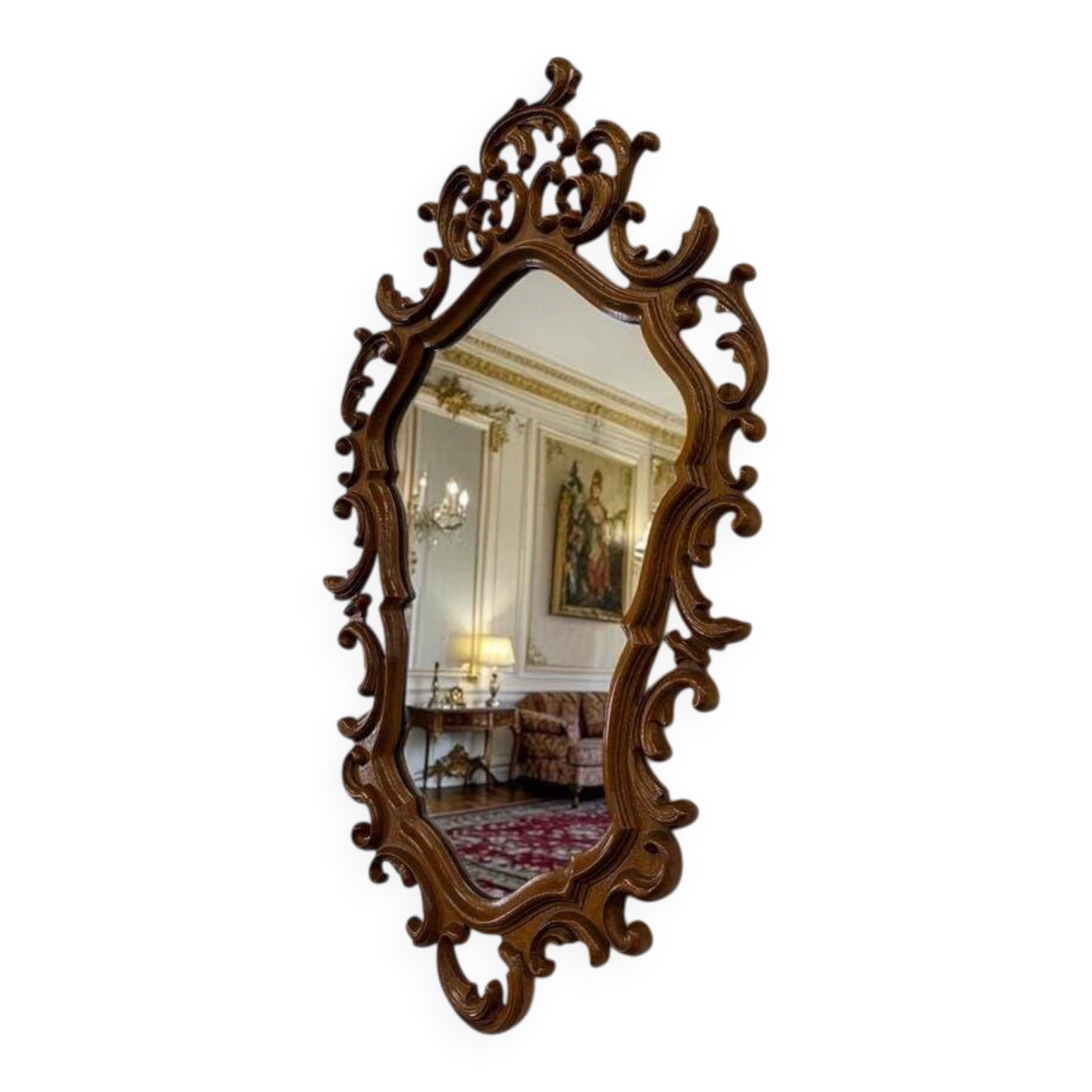Miroir mural vintage style baroque / rococo avec cadre en bois