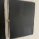 Vintage 1950s triptych barber mirror in black lizard-skin leather - 27 x 67