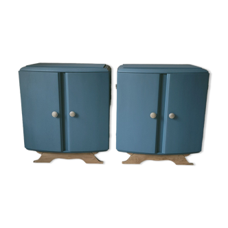 Pair of art deco bedside tables feet mustache