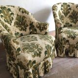 Paire de fauteuils crapaud vert et crème