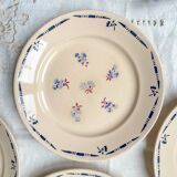 8 vintage K&G Luneville "Flore" porcelain dinner plates, 1950s, small blue flowers