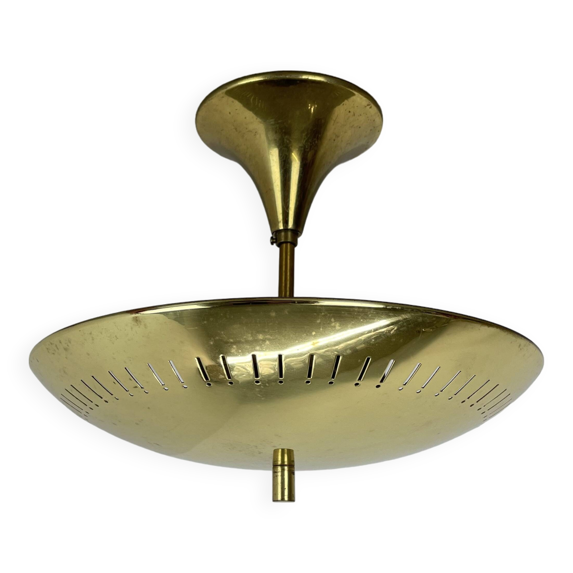 unique round  Brass Gino Sarfatti Style Ceiling Light Flushmount, Italy 1950s