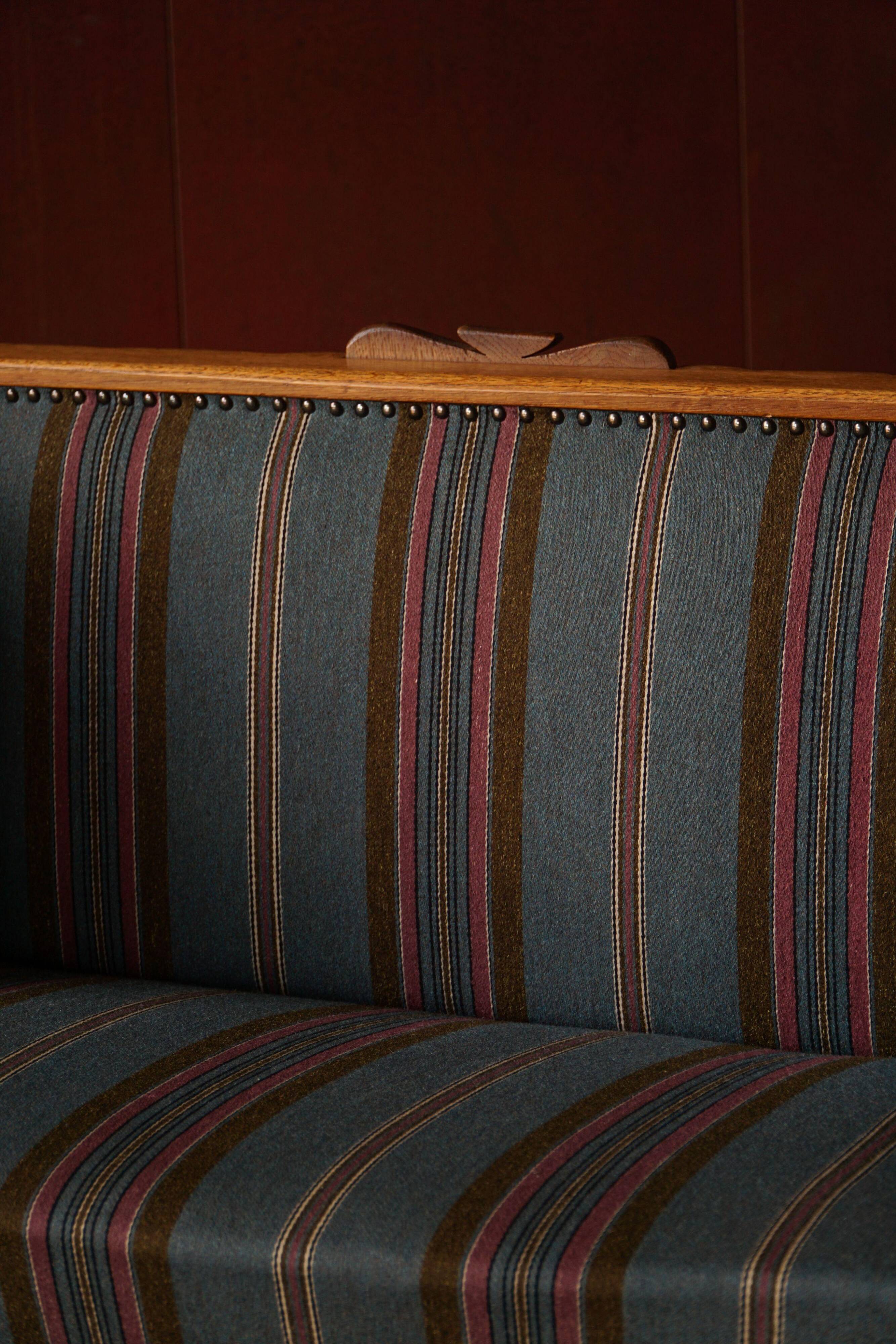 Oak canapé adorned with original upholstery, Nordic classicism, Sweden, 1930s.