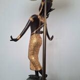 Statue bronze de danseuse thaïlandaise montée en lampe, luminaire ancien