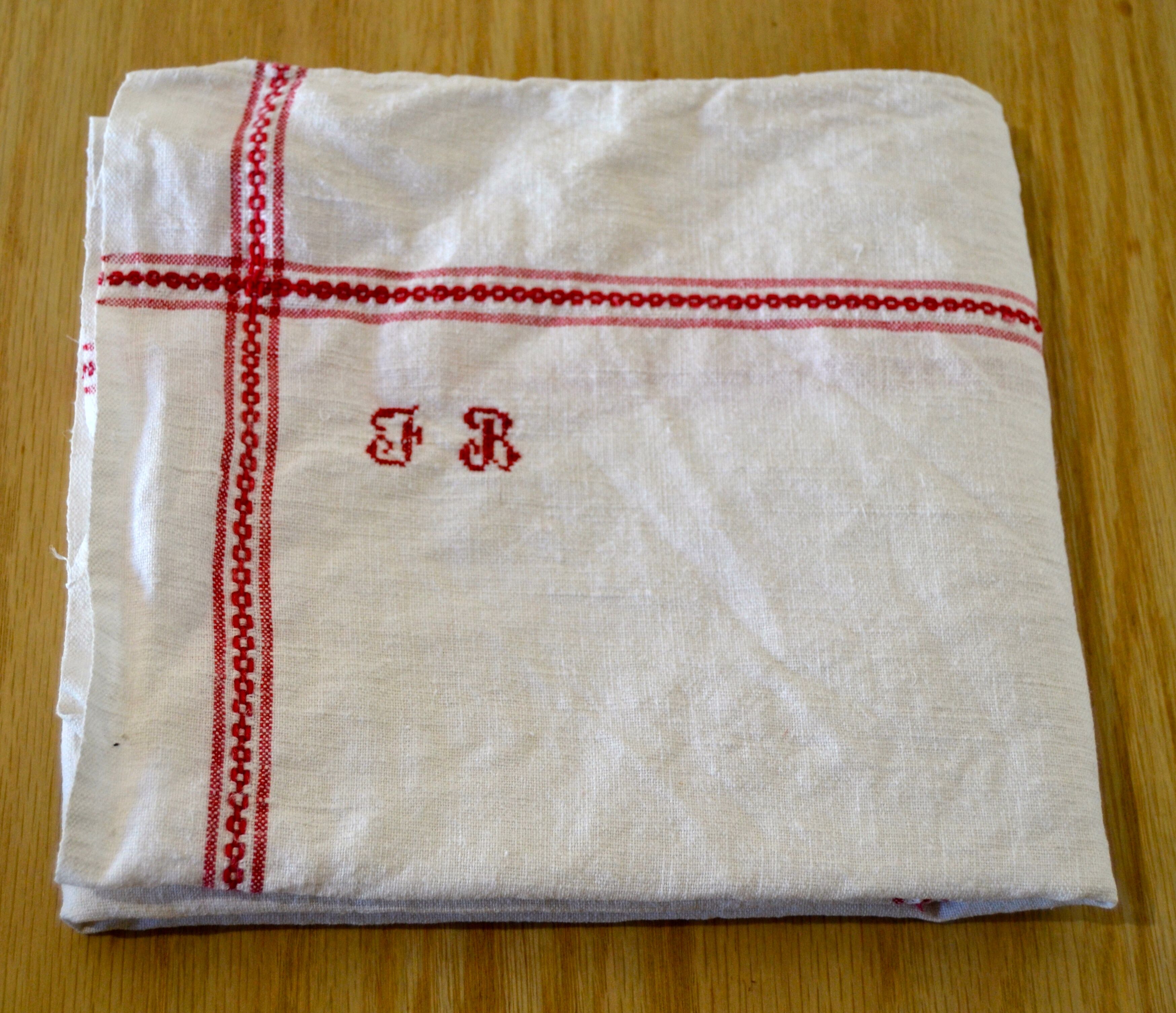 Old towel embroidered, Monogram, JB
