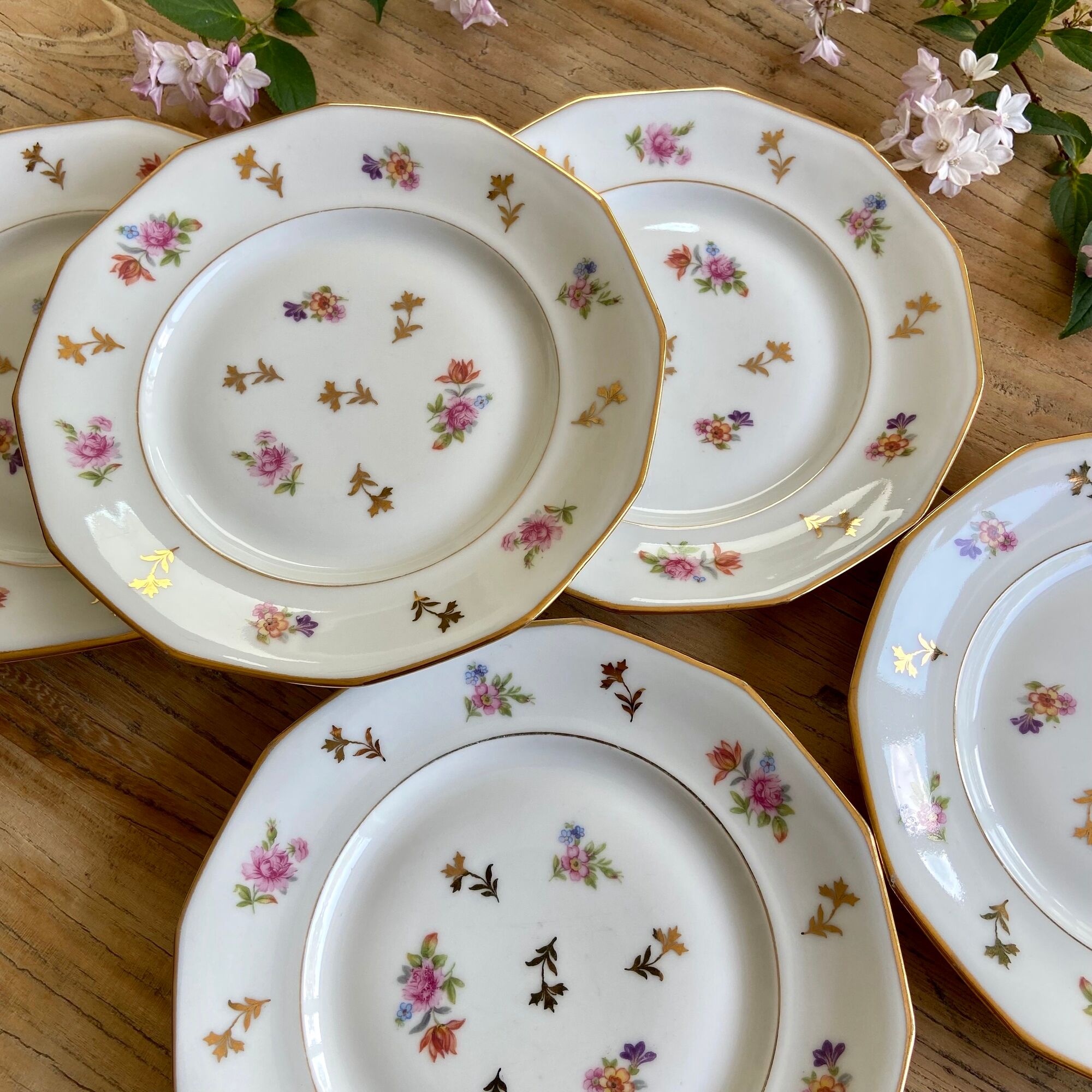 6 dessert plates porcelain france vintage
