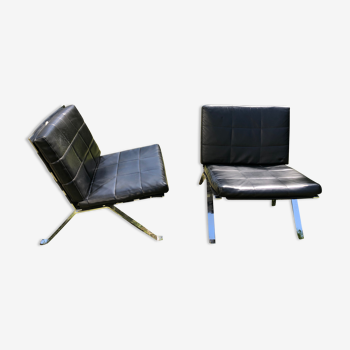 2 Fauteuils lounge, Girsberger cuir et chrome, 1968