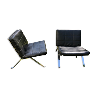 2 lounge armchairs, Girsberger, leather and chrome, 1968