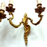 Pair of Heavy, French, Gold Bronze 2 Arm Wall Lights. Ornate Rococo/ Baroque/ Louis XV Style Sconces