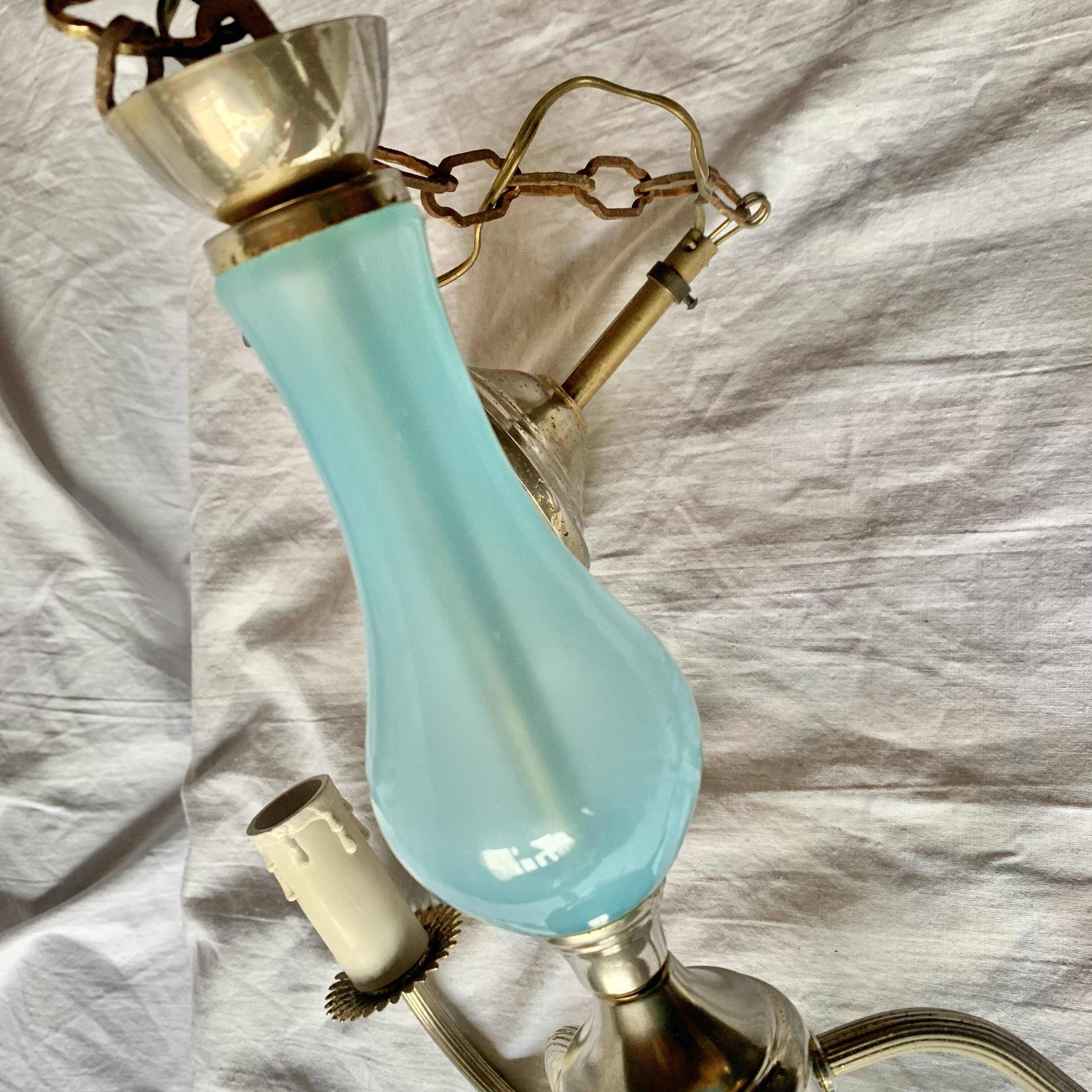 Turquoise opaline and vintage metal chandelier - 3 arms