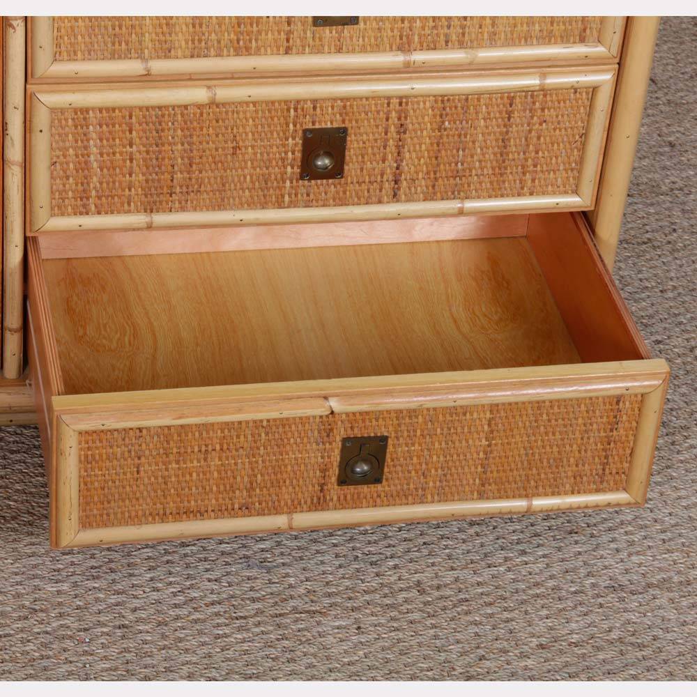 Vintage wicker, bamboo and brass chest of drawers by Dal Vera, 1970.