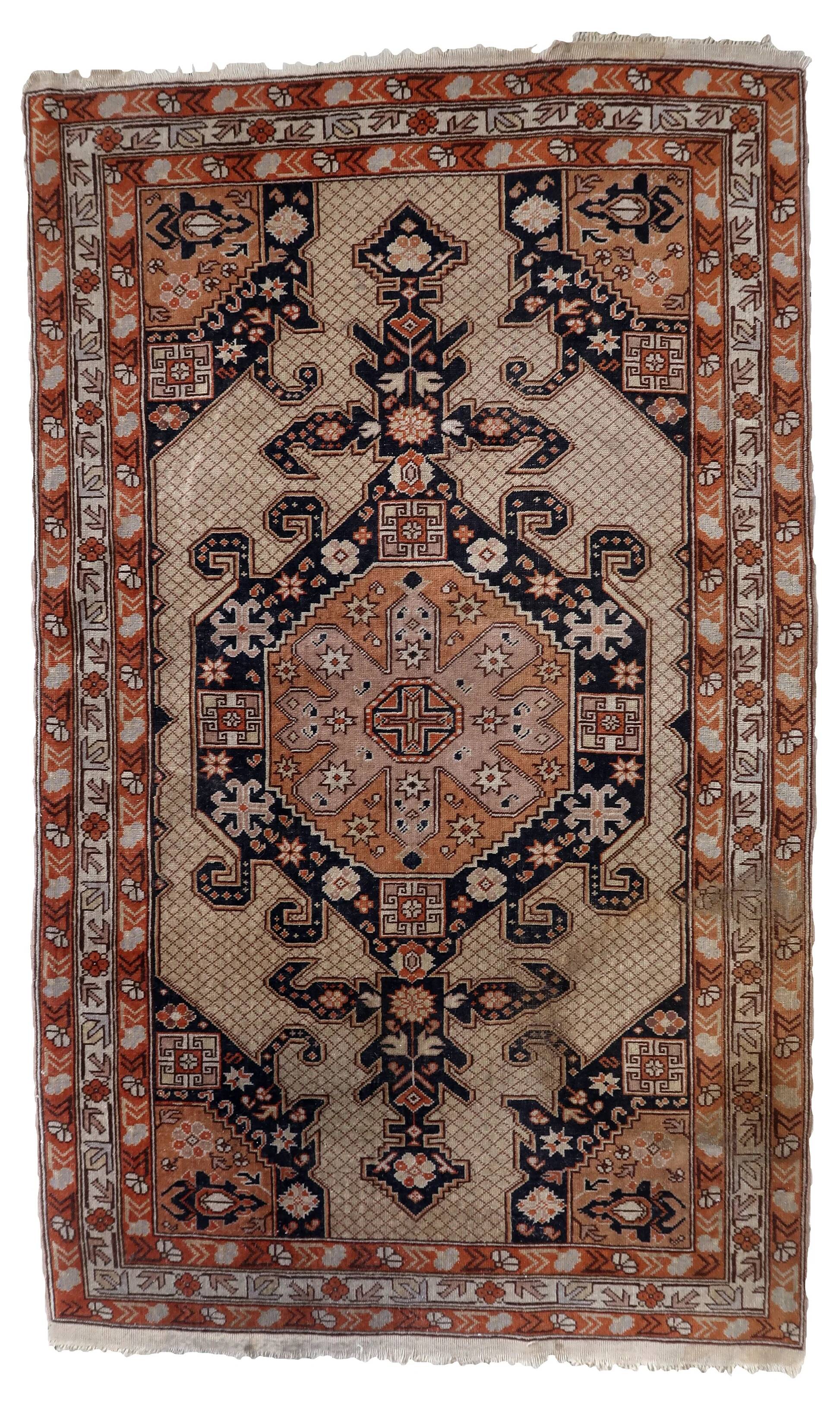 Handmade vintage Turkish Sivas rug 3.8' x 6.3' (118cm x 194cm) 1950s
