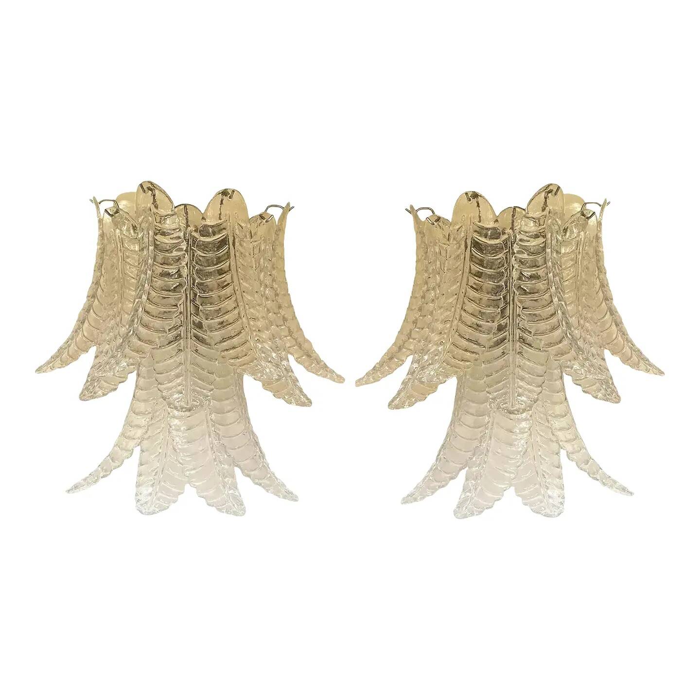 Transparent “Felci” Murano Glass Sconces – A Pair