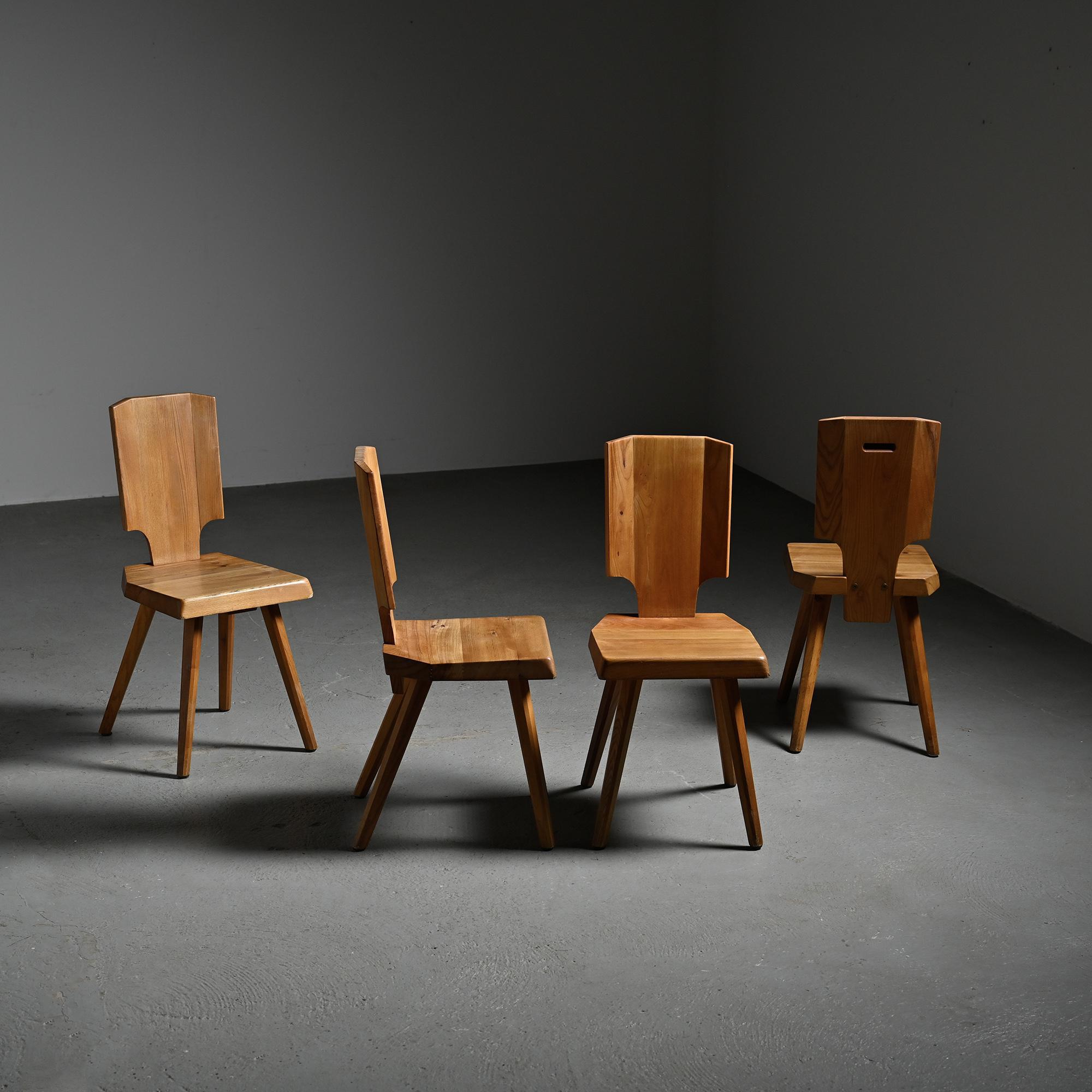 Set of 4 chairs model S28 by Pierre Chapo, France circa 1965.