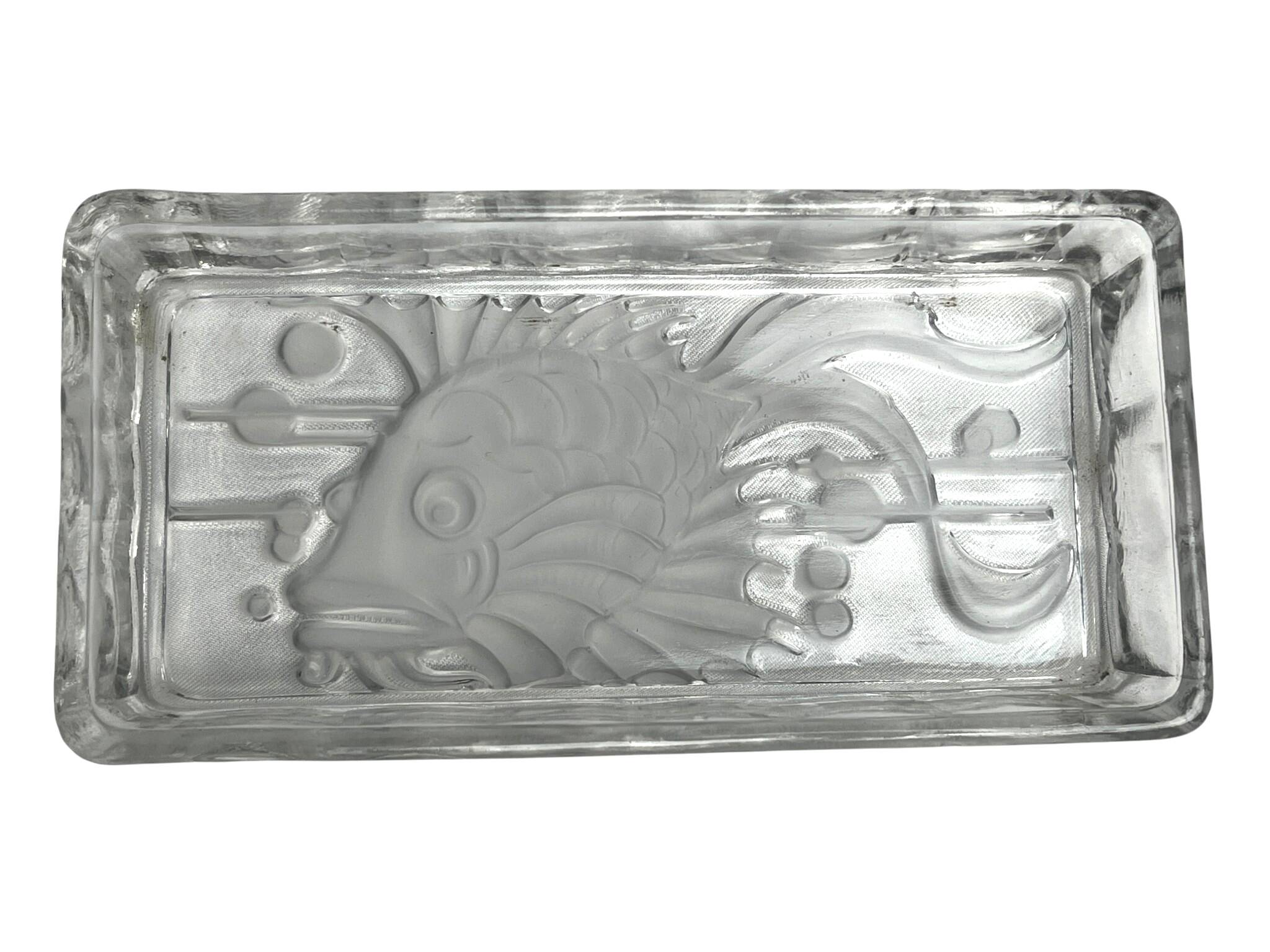 Art Deco, serving tray with glass ramekins for fish and shellfish from around 1940.