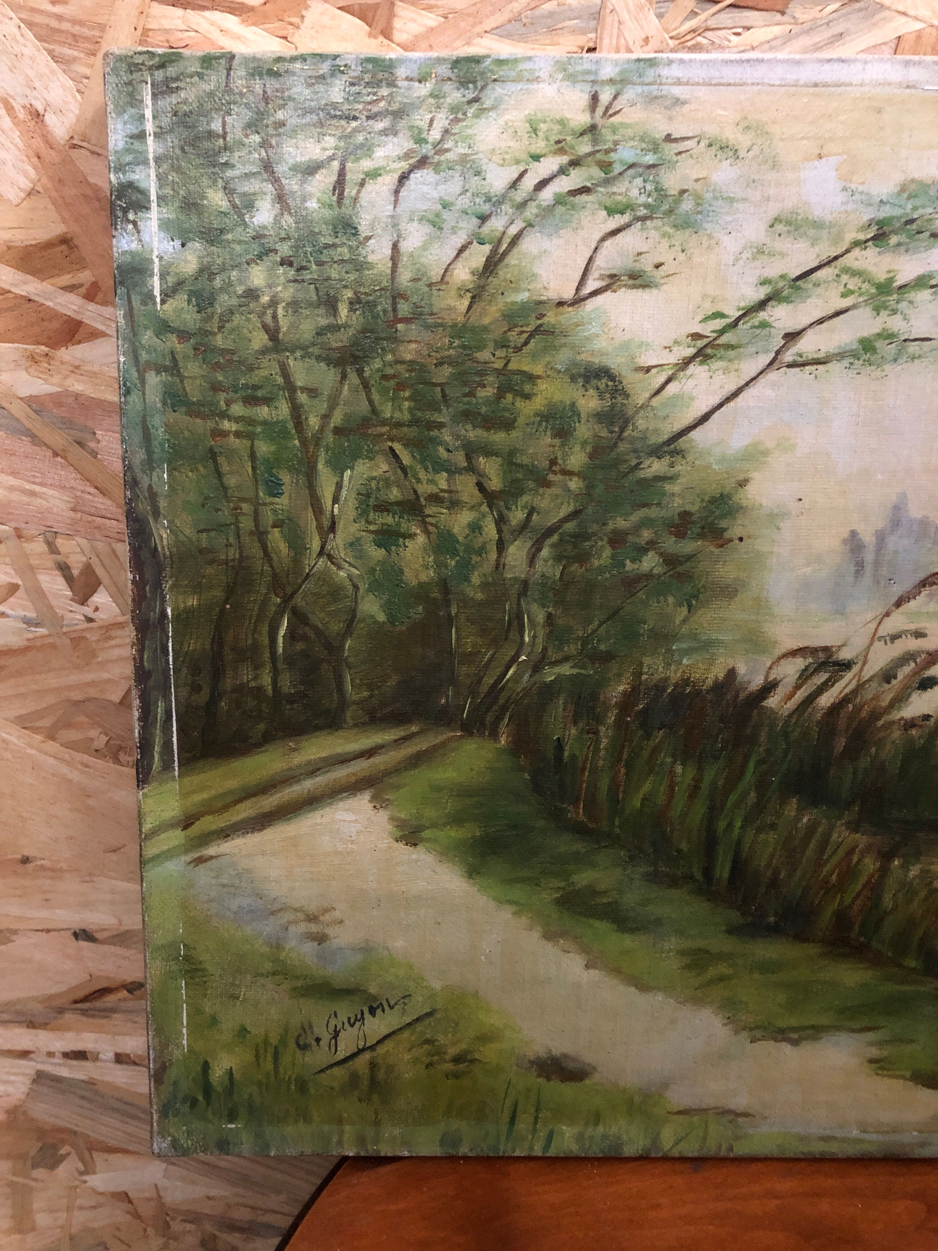 Old painting oil on canvas C. Guyon campaign in winter XIXth