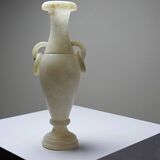 Petit vase balustre en albâtre vintage/ancien amphore à anneaux