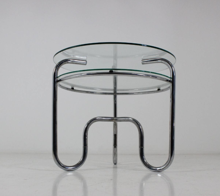 Table tubular steel and glass Czech Republic 1930 s vintage