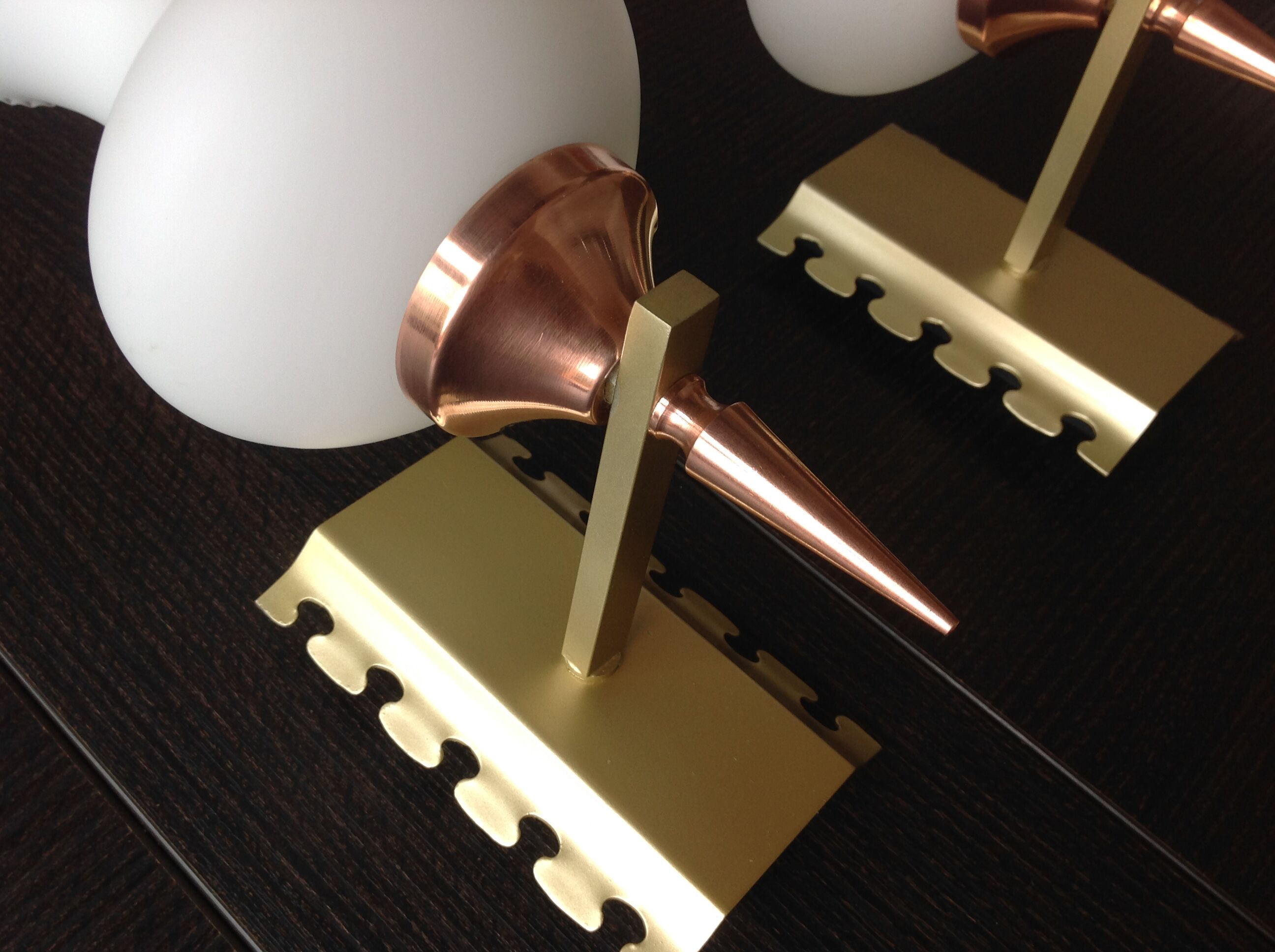 Pair of red copper and white opaline sconces 60s-70s