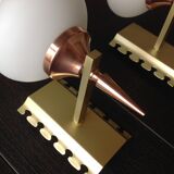 Pair of red copper and white opaline sconces 60s-70s