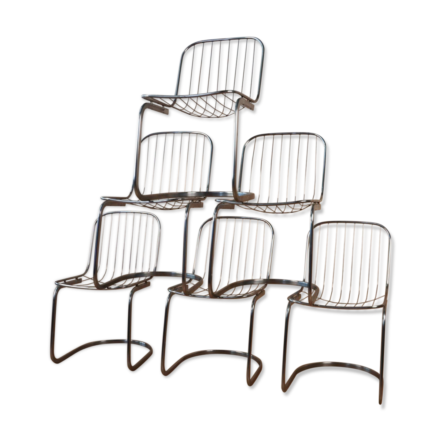 Series of 6 tubular steel chairs