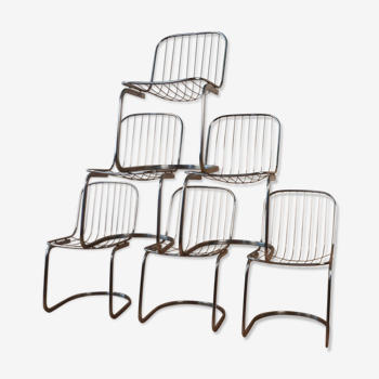 Series of 6 tubular steel chairs