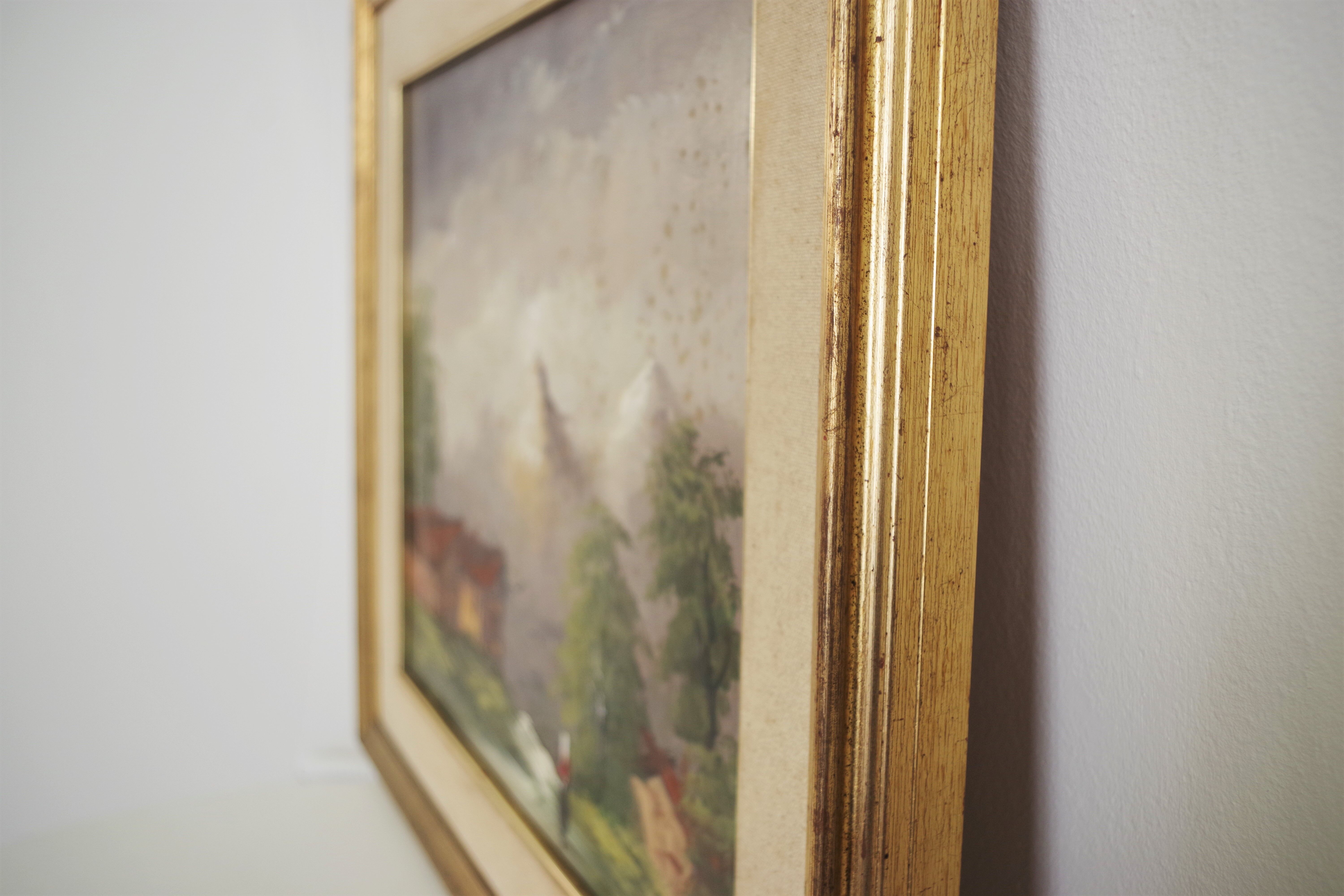 Oil painting on canvas, mountain landscape, Cakv