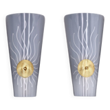 Pair of white and gold wall lights, sun decor, 1950s