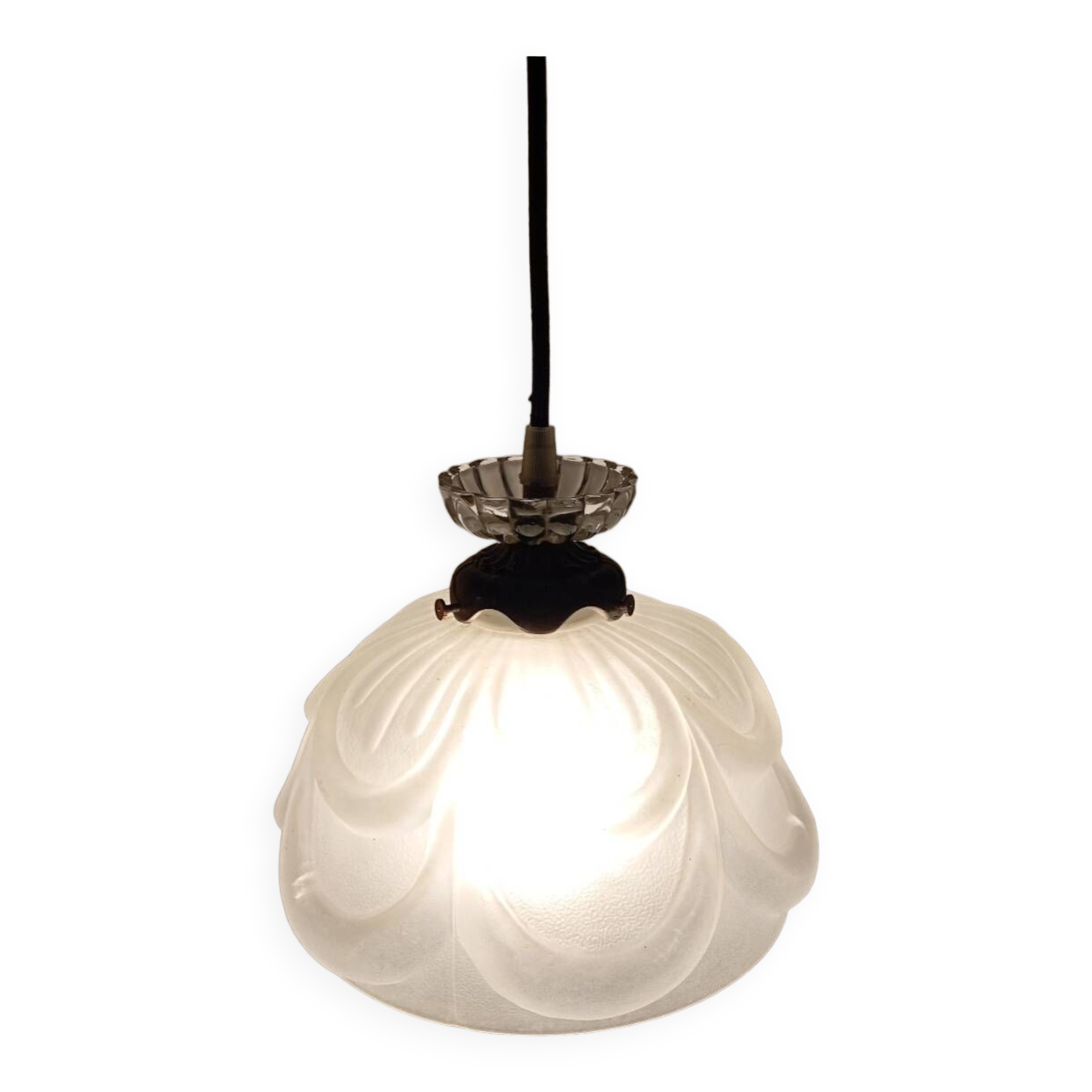 Frosted glass flower suspension, art deco