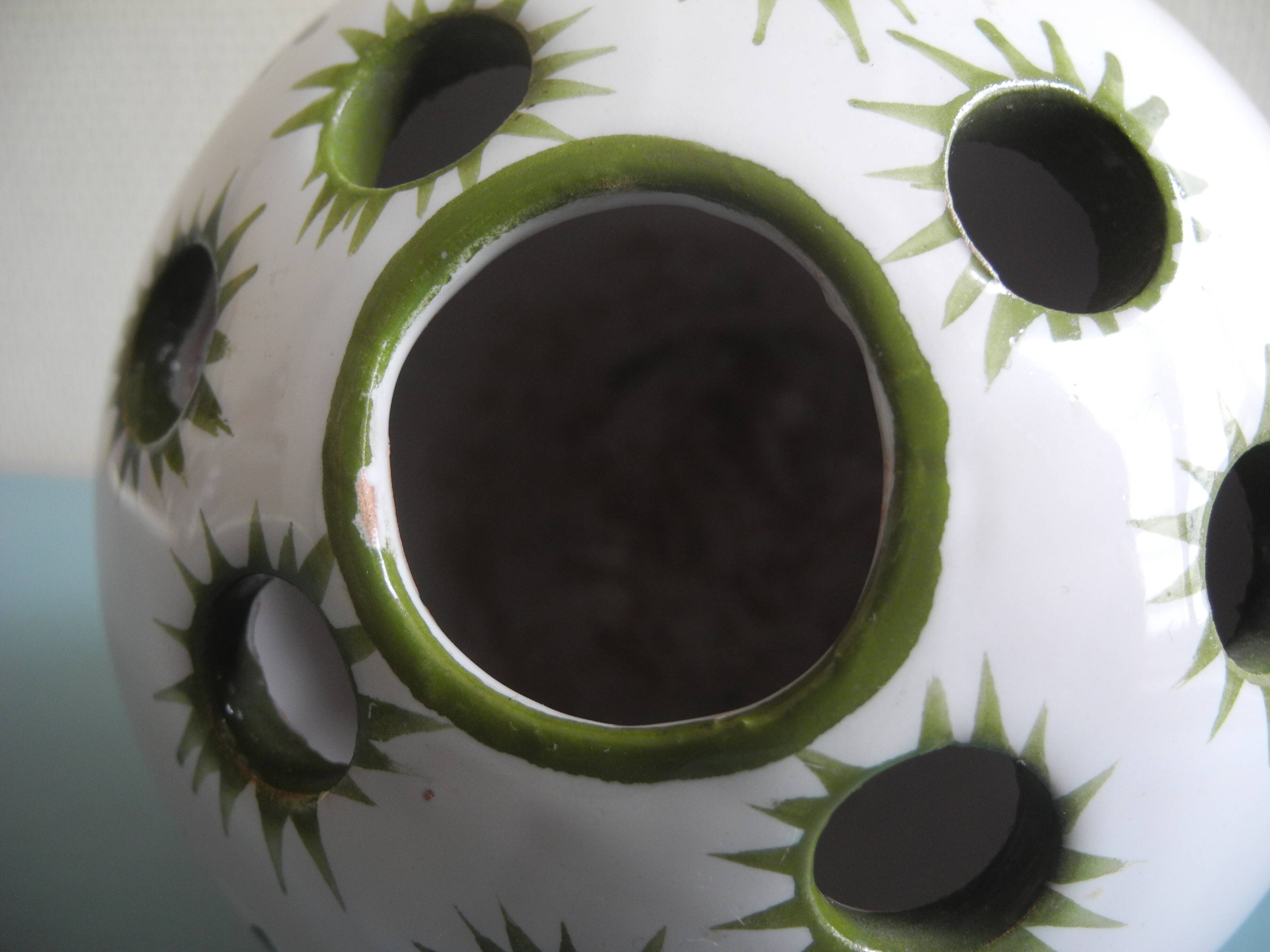 Lallier Moustiers vintage French vase bouquetière with floral decoration in faience.