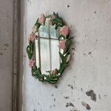 Oval ceramic mirror with flowers