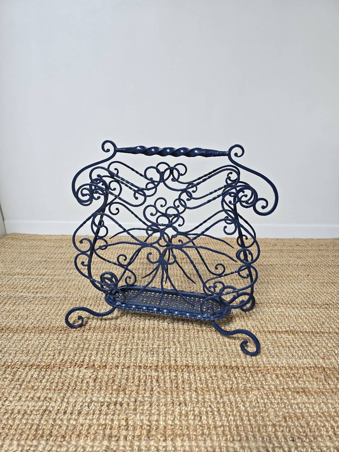 Blue wrought iron umbrella stand