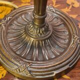 Bronze floor lamp from the 19th century with a handmade stained glass lampshade soldered with lead, measuring 52x26.