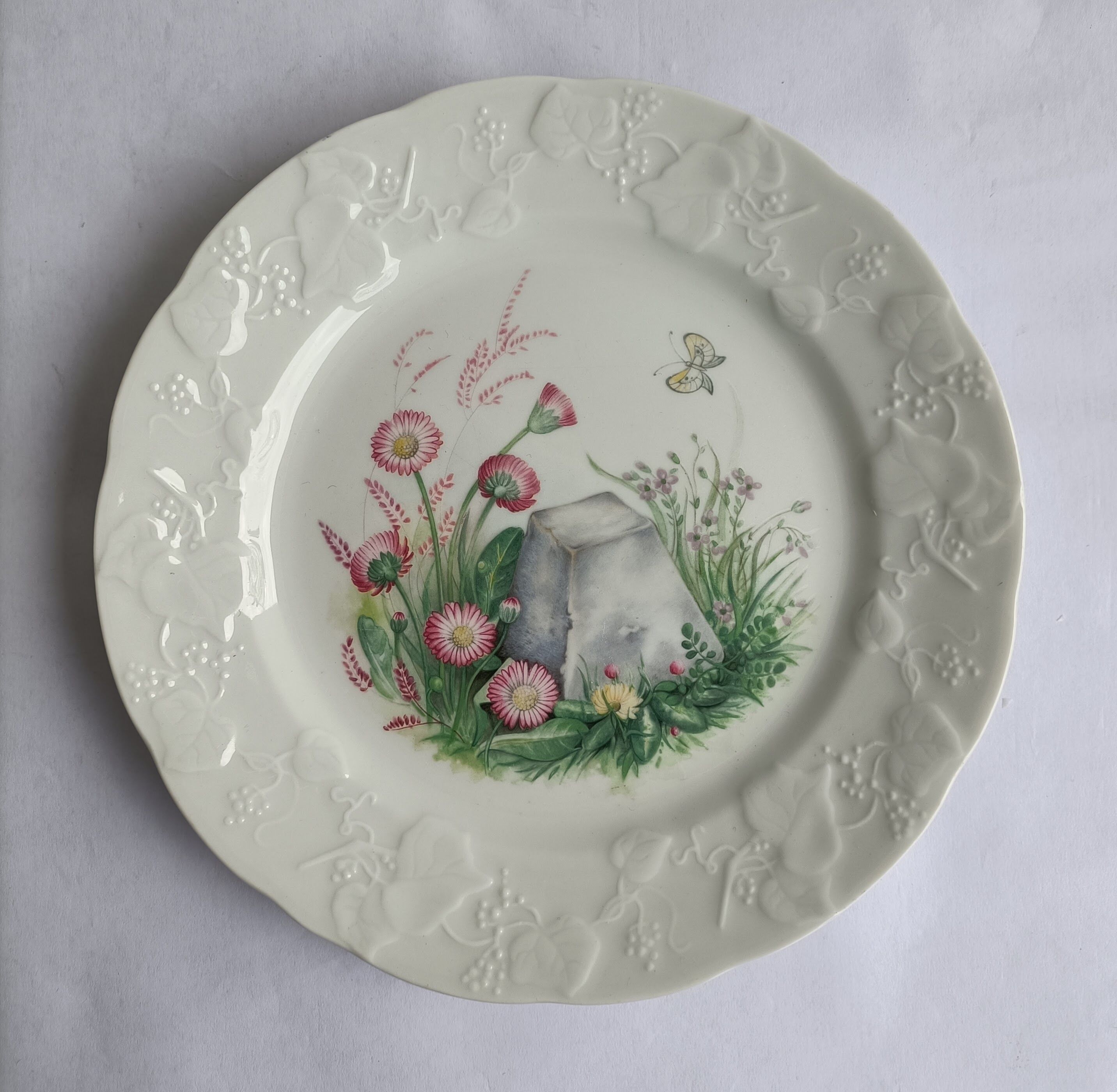 6 Assiettes à Fromage Limoges France - Motif Lierre Sauvage, Porcelaine, Diamètre 20,5 Cm