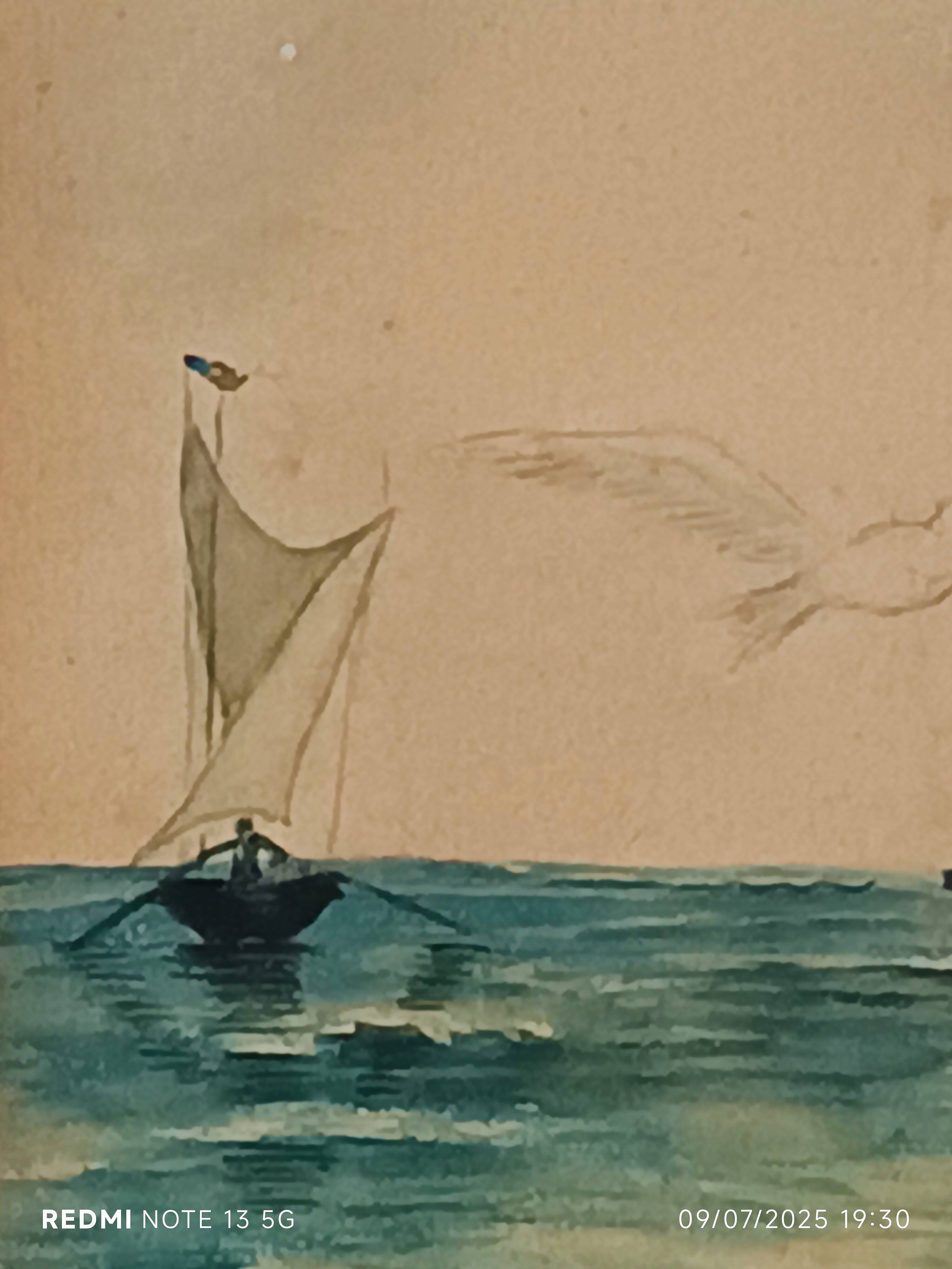 watercolor circa 1900 view of the Arcachon Basin by Raoul Dosque