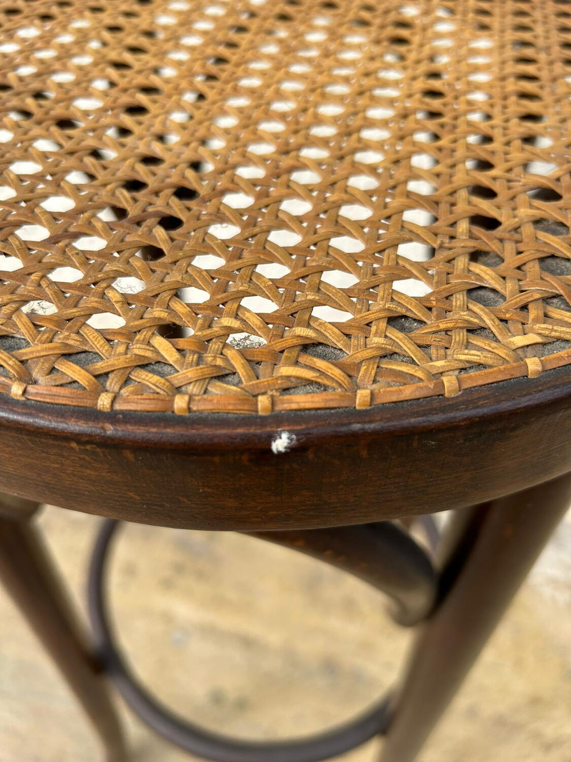 Tabouret de bar vintage en bois & cannage