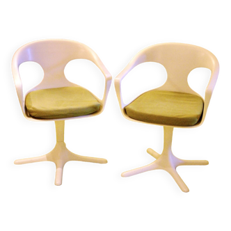 Pair of vintage fiber swivel armchairs by konrad schaefer for lubke 1960s
