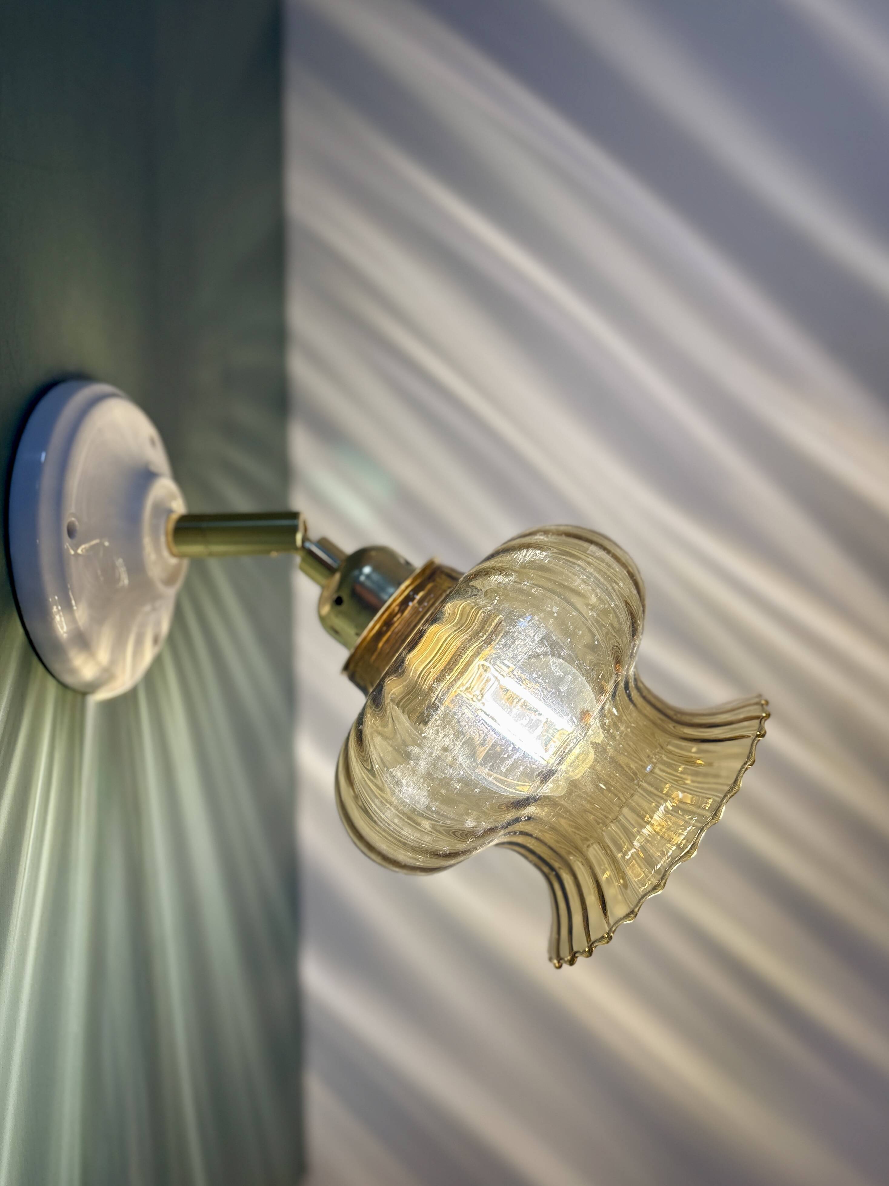 Vintage amber glass tulip wall light