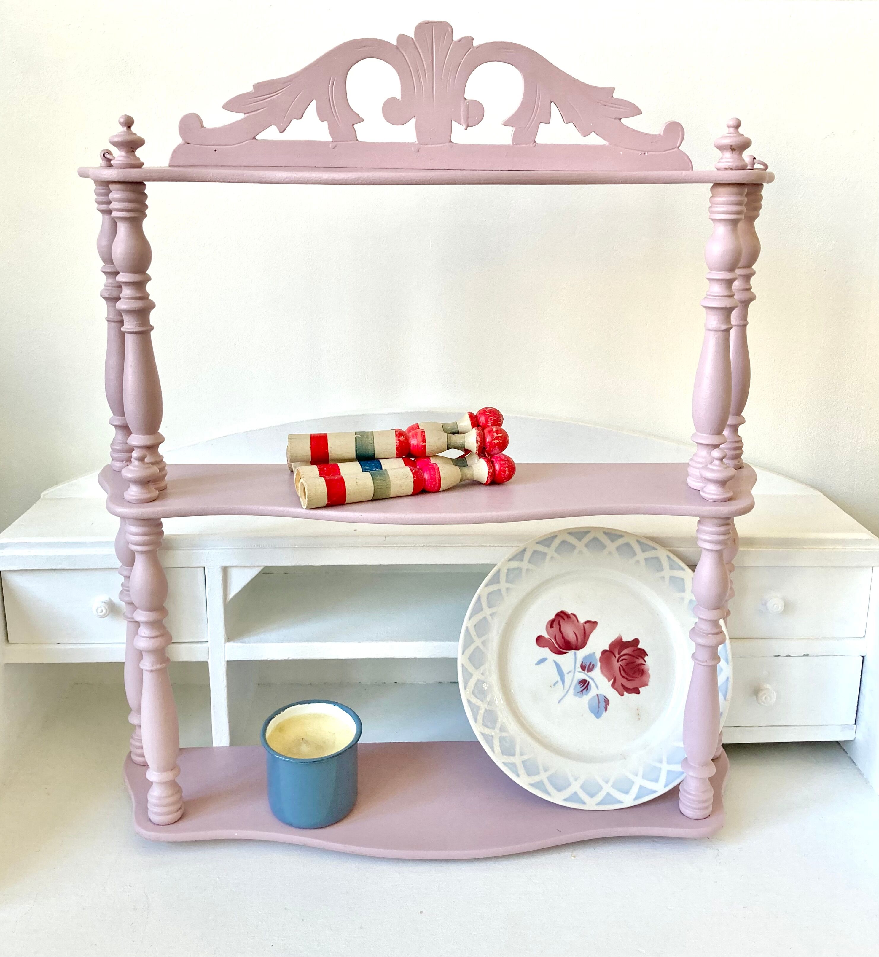 Carved wooden wall shelf