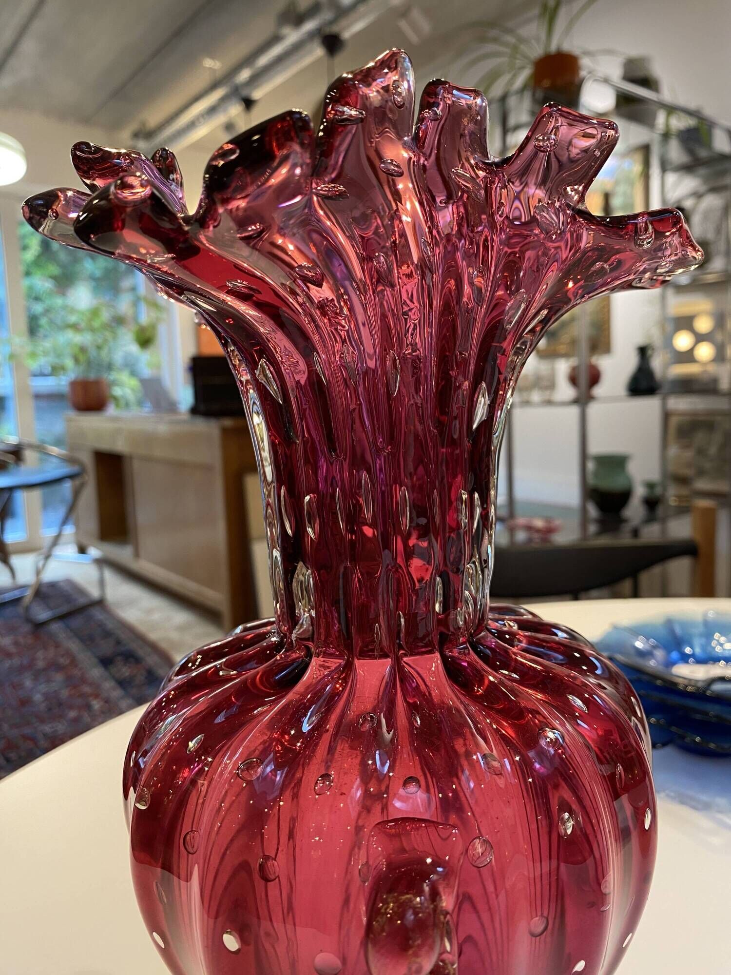 Murano glass vase, tinted and bubbled.