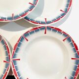 8 hollow plates ceranord st amand boulingrin pink and blue -vintage-kitchen-retro